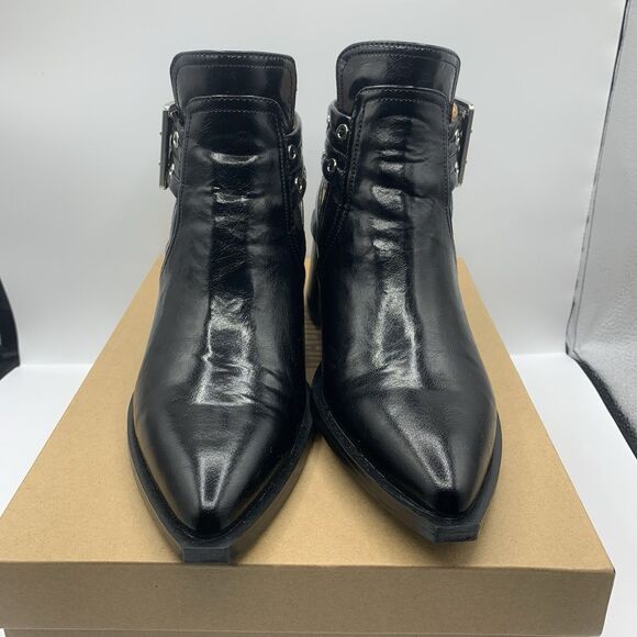 Steve Madden GATEWOOD  Boots In Black Leather Silver Buckles & Zip Women’s 9.5 - Picture 5 of 7